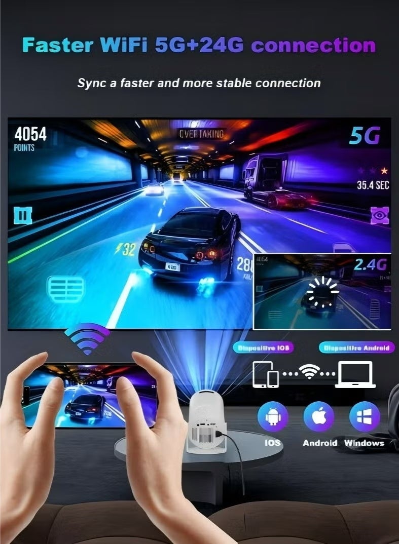 الذكية محمولة بروجيكتور 4K 5G واي فاي Android12 المسرح المنزلي كامل HD للداخل في الهواء الطلق متوافق مع عصا التلفزيون / HDMI / USB / PS5 / iOS / PS4 - Image 3