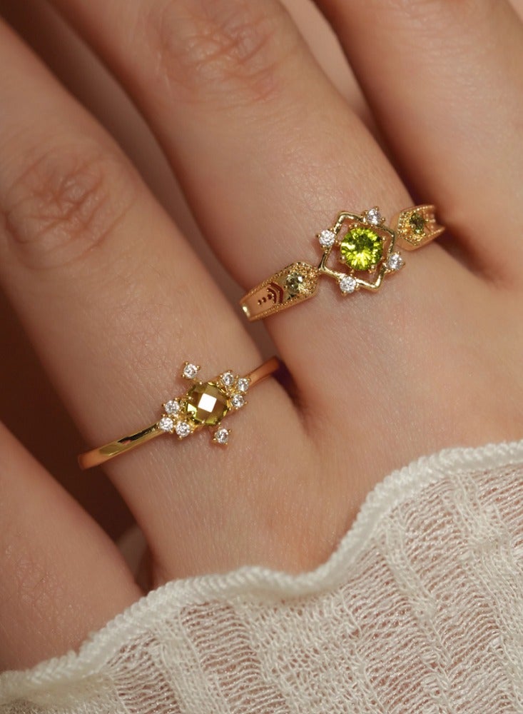 French Haute Sense of Retro Romantic Exquisite Sparkling Olive Green Zirconia Open Ring Female A Models - Image 2