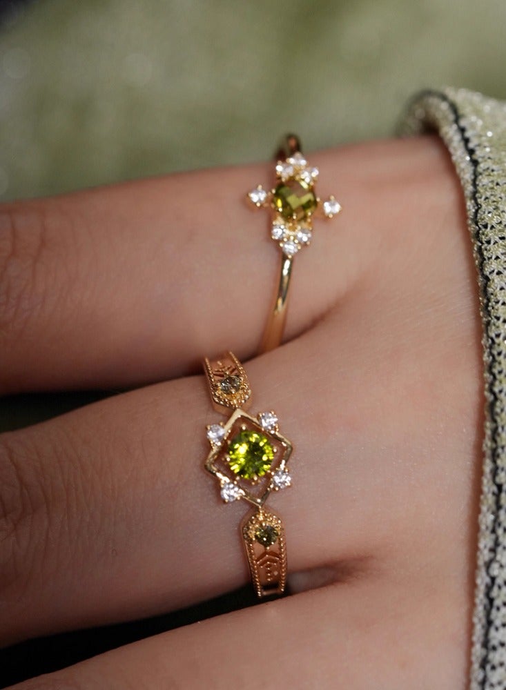 French Haute Sense of Retro Romantic Exquisite Sparkling Olive Green Zirconia Open Ring Female A Models - Image 3