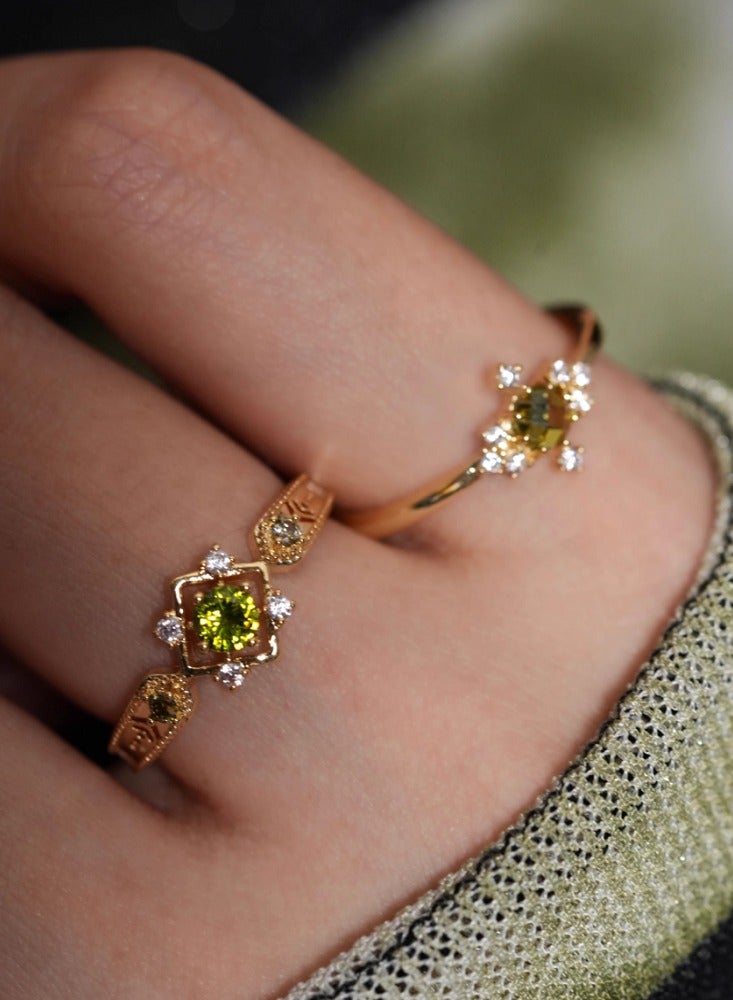 French Haute Sense of Retro Romantic Exquisite Sparkling Olive Green Zirconia Open Ring Female A Models - Image 4