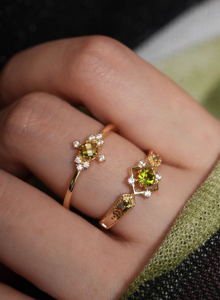French Haute Sense of Retro Romantic Exquisite Sparkling Olive Green Zirconia Open Ring Female A Models - Image 5