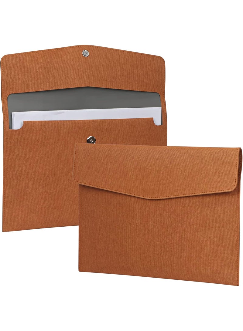 حافظة ملفات، حافظة مستندات A4 من الجلد الصناعي، منظم ملفات، ظرف حفظ، حافظة للأجهزة اللوحية، مزودة بإغلاق مغناطيسي، مناسبة للمنزل والمدرسة والمكتب، لون بني - Image 1