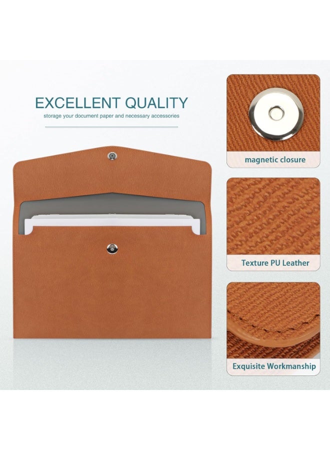 حافظة ملفات، حافظة مستندات A4 من الجلد الصناعي، منظم ملفات، ظرف حفظ، حافظة للأجهزة اللوحية، مزودة بإغلاق مغناطيسي، مناسبة للمنزل والمدرسة والمكتب، لون بني - Image 5