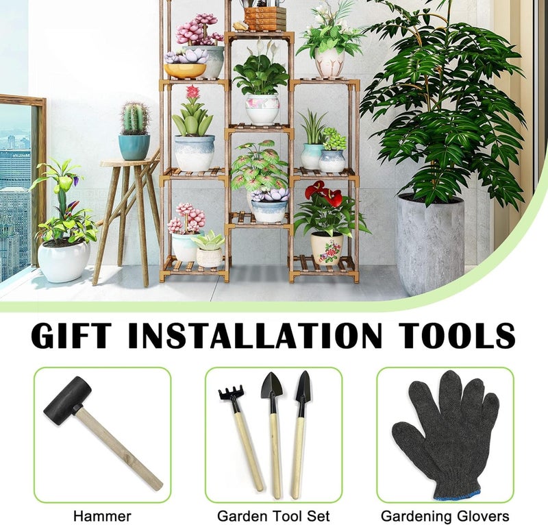 Snazzy Plant Stand indoor nature wood small plant shelf for multiple potted plants indoor outdoor plant holder rack table for Patio Window Garden Corner Balcony home Office (10 Tier Trapezium) - Image 5