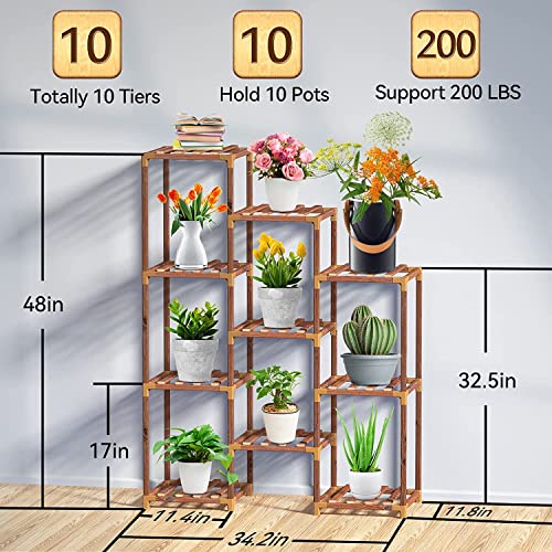 Snazzy Plant Stand indoor nature wood small plant shelf for multiple potted plants indoor outdoor plant holder rack table for Patio Window Garden Corner Balcony home Office (10 Tier Trapezium) - Image 4