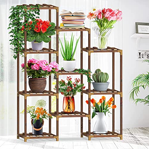 Snazzy Plant Stand indoor nature wood small plant shelf for multiple potted plants indoor outdoor plant holder rack table for Patio Window Garden Corner Balcony home Office (10 Tier Trapezium) - Image 3