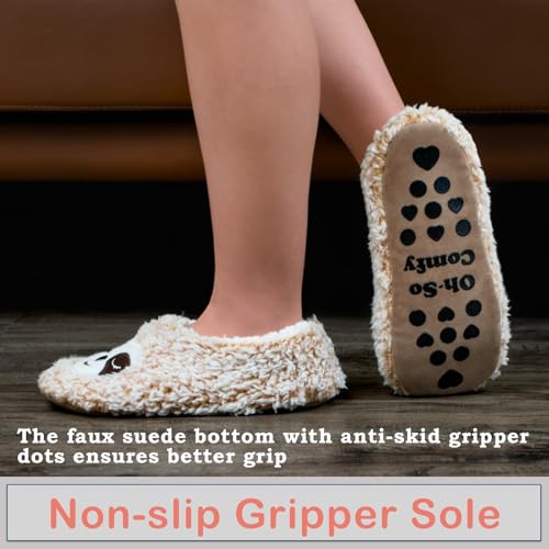 cosyone1997 Sloth Slippers for Big Kids Indoor Non Slip Soft Sole Cute Animal Fuzzy Plush Slipper Socks Big Kids Size 4-6 - Image 5