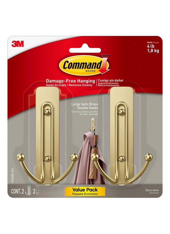 Command Command Large Satin Brass Double Hooks, 2 Hooks and 2 Command Strips, Damage Free Hanging Wall Hooks with Adhesive Strips, No Tools Coat Hooks for Hanging Home Decor, Holds up to 4 lb  - Image 2