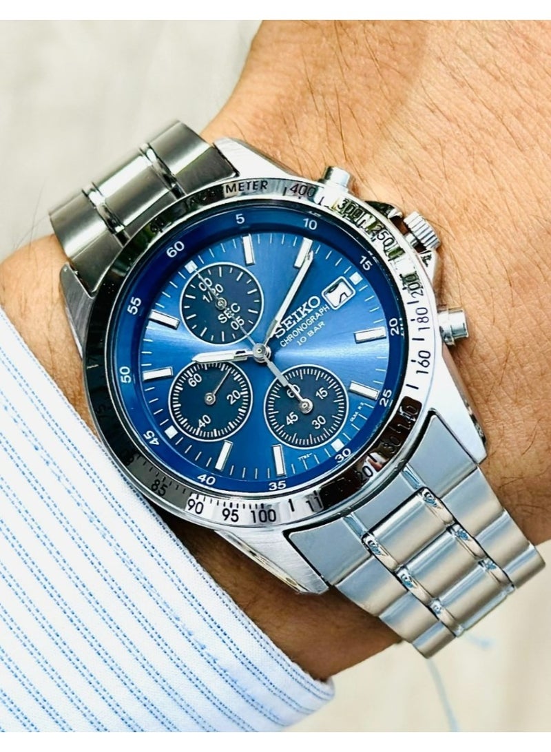 Seiko Limited Edition Spirit Chronograph Watch SBTQ071, 38.5 mm Blue Dial, Stainless Steel Bracelet,  100 m WR - Image 1