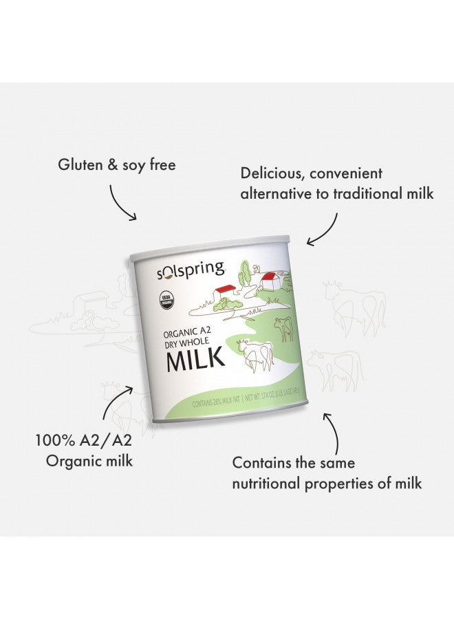 Dr. Mercola Dr. Mercola Solspring Organic A2 Dry Whole Milk, 15 Servings, 17.4 oz (1 lb. 1.4 oz.), Contains 26% Milk Fat, Gluten Free, Soy Free, USDA Organic - Image 3