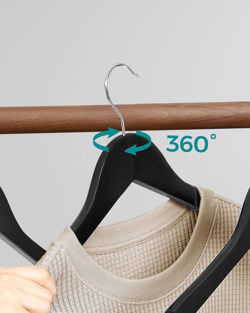 MOONCEE Wooden Hangers - Non Slip Wood Clothes Hanger for Suits, Pants, 360° Swivel Hook علاقات ملابس Heavy Duty Clothing Hanger Set - Coat Hangers for Closet (Black-20 Pack) - Image 2