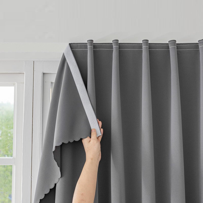 Jilron Magic Tape Stick on Curtains Blackout Curtains for Bedroom no Drillng Self Adhesive Curtain no Rod Small Window (Grey, 35" W x 71" L) 2 Panels - Image 1