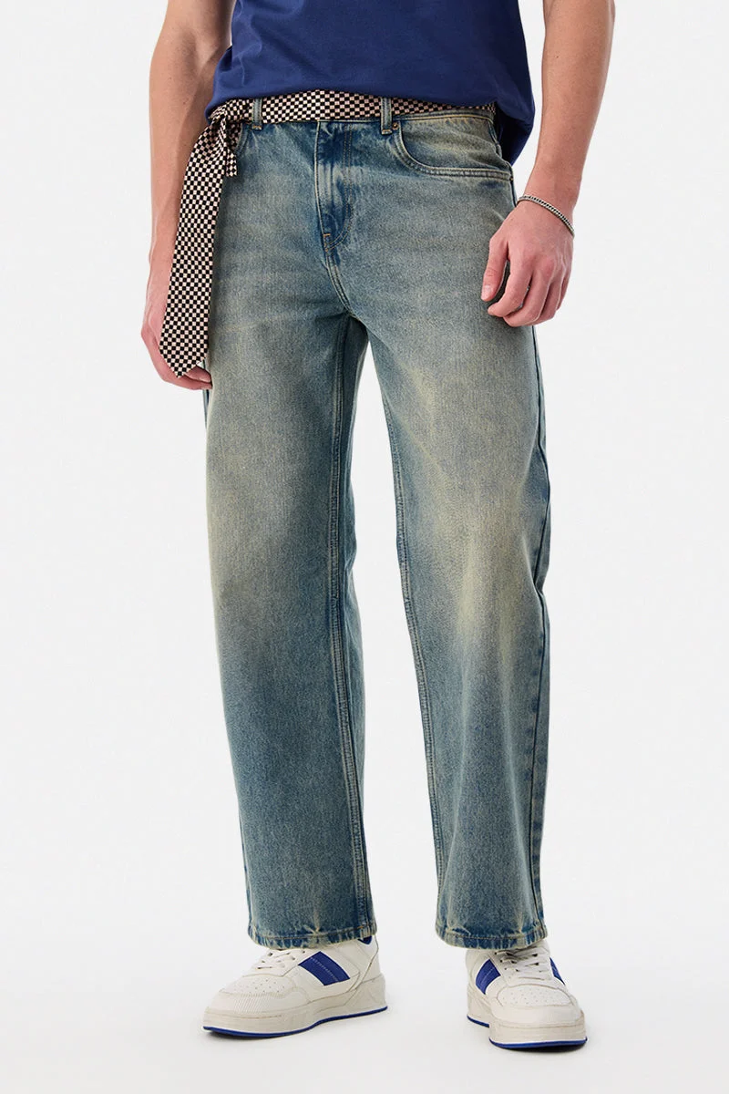 SNITCH Blue Solid Loose Fit Streetwear Jeans
