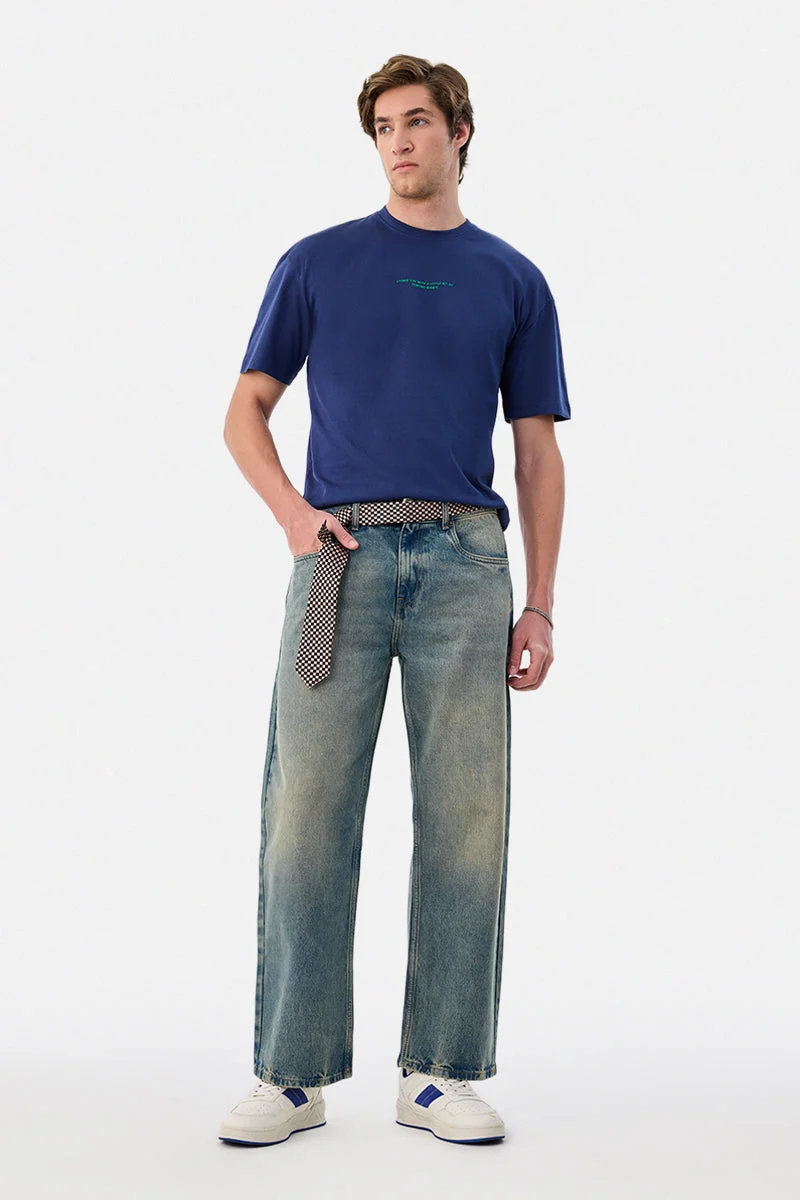 SNITCH Blue Solid Loose Fit Streetwear Jeans