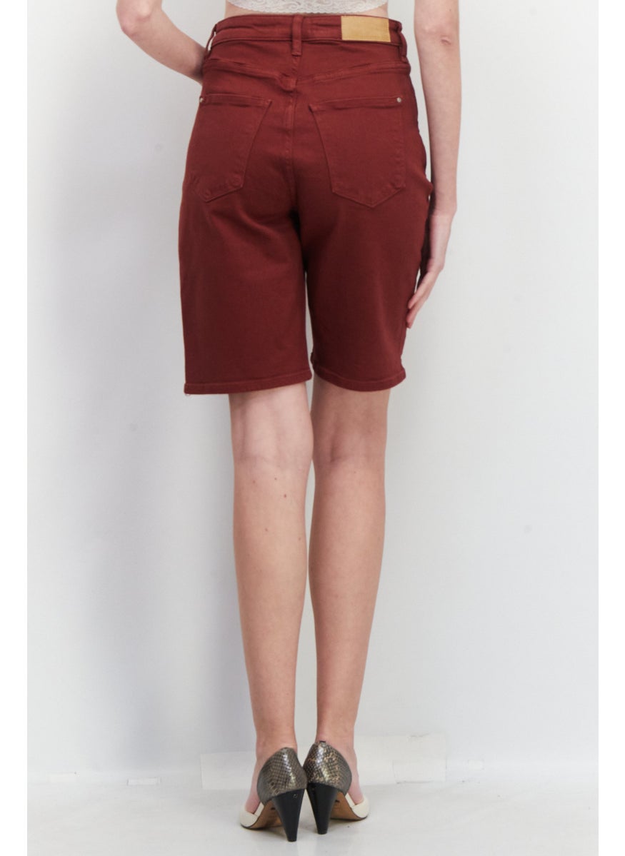 EDC Women Plain Denim Shorts, Brown  - Image 4