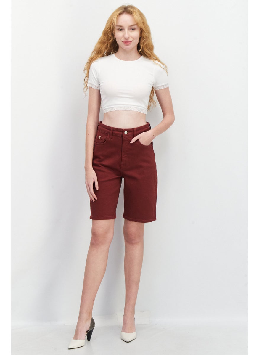 EDC Women Plain Denim Shorts, Brown  - Image 2