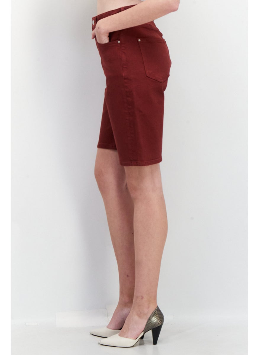 EDC Women Plain Denim Shorts, Brown  - Image 3