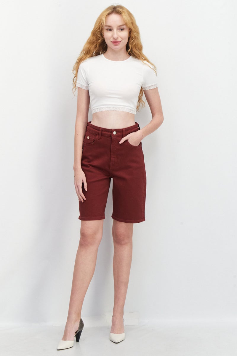 EDC Women Plain Denim Shorts, Brown - Image 2