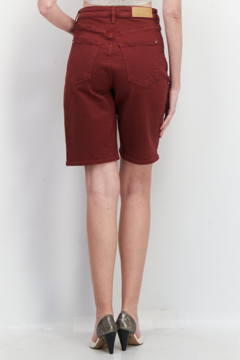 EDC Women Plain Denim Shorts, Brown - Image 4