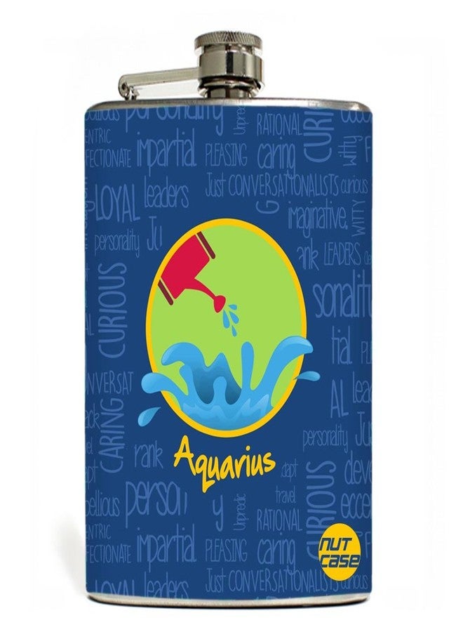 Designer Hip Flask 7 Oz Nutcase - - Star Signs - Aquarius Blue