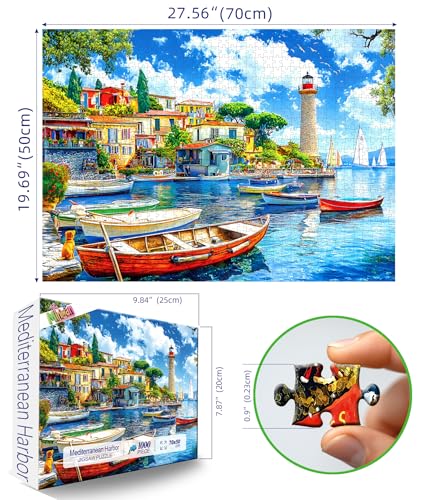 MINIWAN 1000 Piece Jigsaw Puzzle for Adults Seaside Harbor Colorful Houses Lighthouse Sailboats Scene Beautiful Mediterranean Sea Landscape Challenging Coastal Village Puzzle for Adults Families276 x197 - Image 5