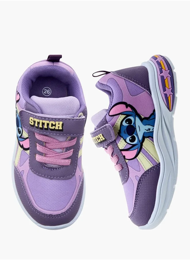 Disney Girls Stitch Print Light-Up Sneakers with Hook and Loop Closure