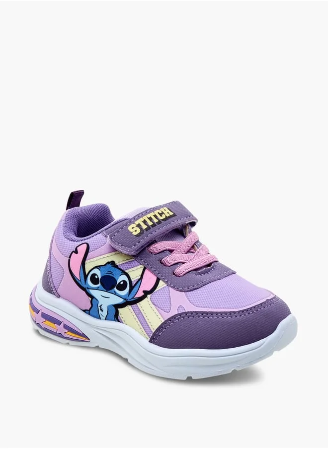 Disney Girls Stitch Print Light-Up Sneakers with Hook and Loop Closure