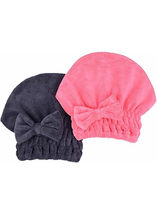 MAYOUTH Microfiber Hair Drying Towels Head wrap with Bow-Knot Shower Cap Hair Turban hairWrap Bath Cap for Curly Long & Wet Hair Gift for Women 2pack - Image 1