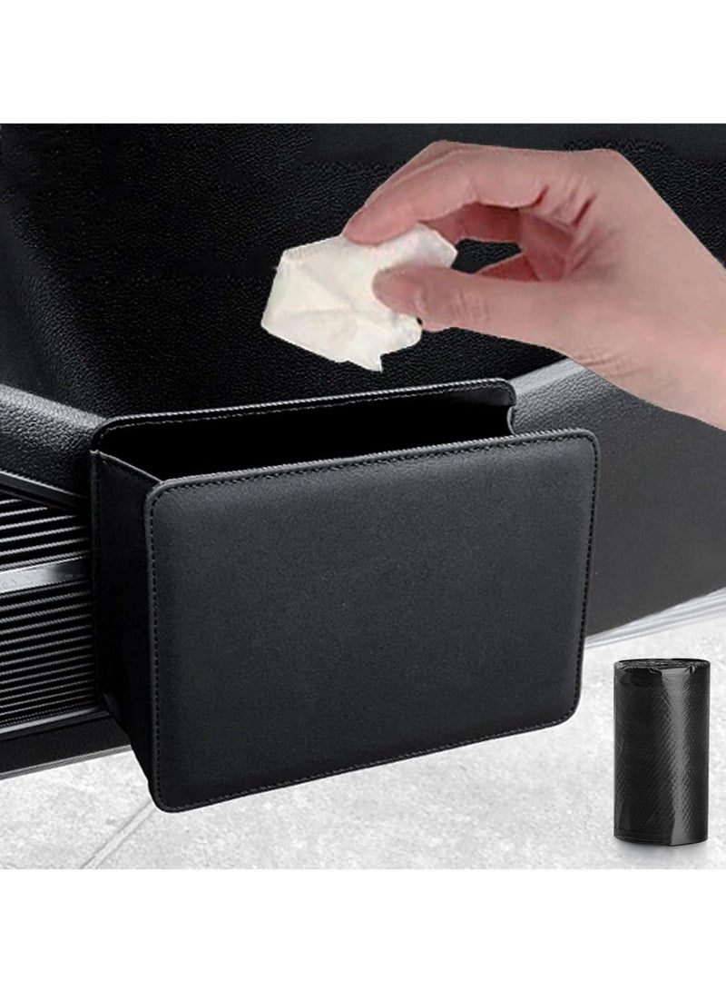 Chabeia Car Trash Can, with 30 Pcs Trash Bags,Leather Vehicle Trash Bin Car Dustbin Garbage Organizer Holder , Foldable Hanging Mini Cars Storage Bag Container for Auto, SUV (Black) - Image 2