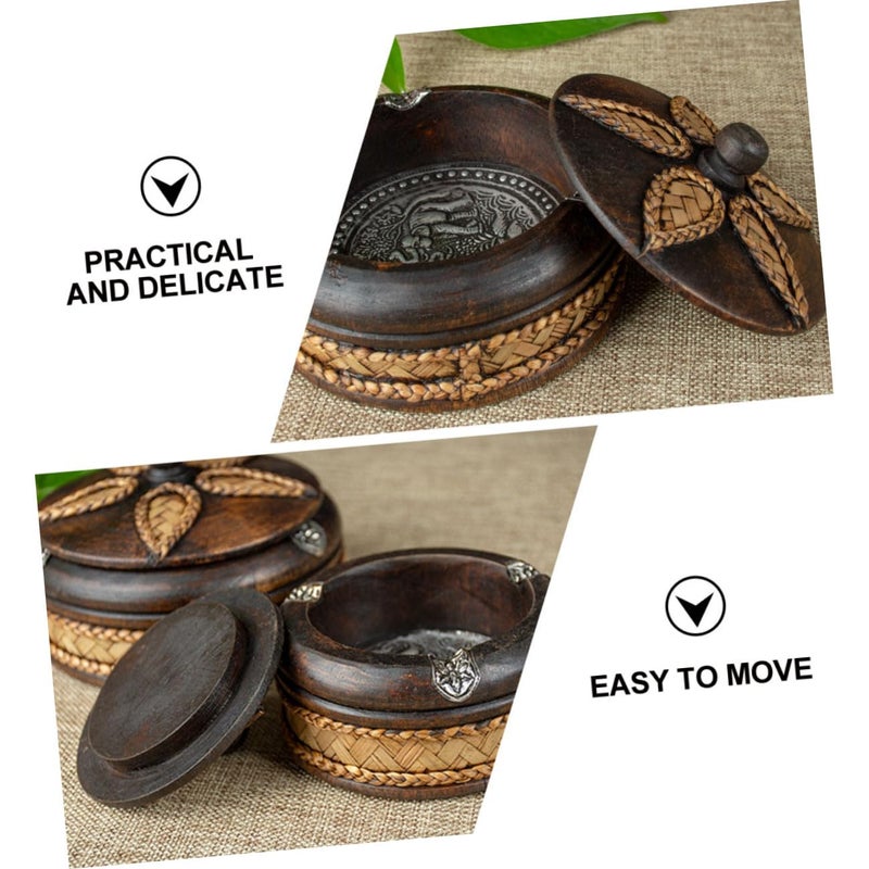 Solid Wood Ashtray with Cover Handmade Thai Decorative Smoking Tray for Home Office Hotel - Image 5