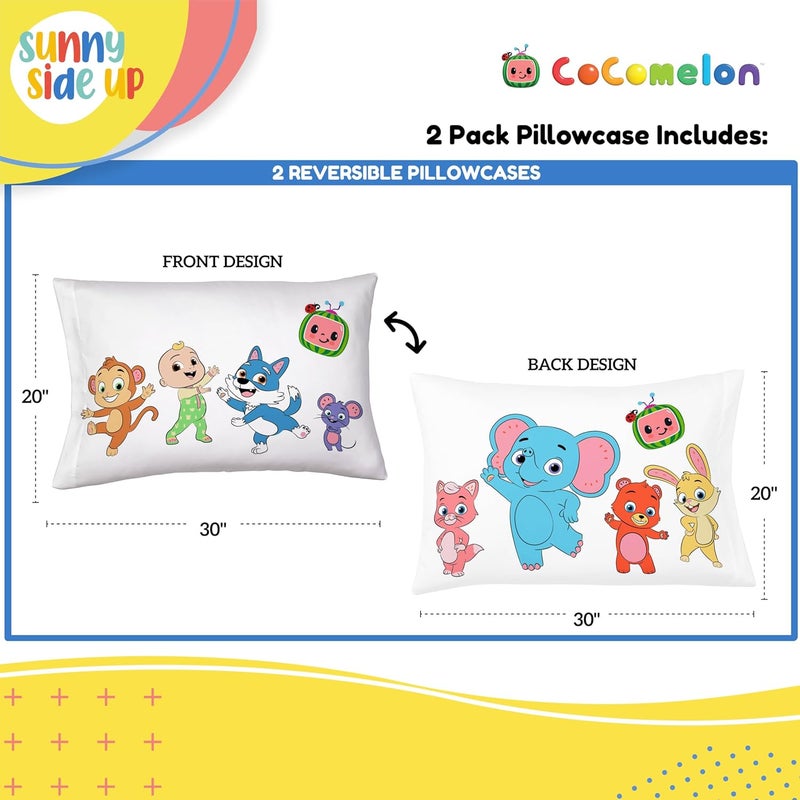 Sunny Side Up CoComelon (Pack of 2) Reversible Pillowcases - Double Sided Pillow Covers, Kids Super Soft Animal Bedding - Image 2