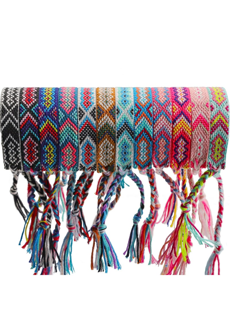 CMGTYYD 12 Pcs Nepal Woven Friendship Bracelets Handmade Braided String Adjustable Bulk Bracelet for Women Kids Girls - Image 1