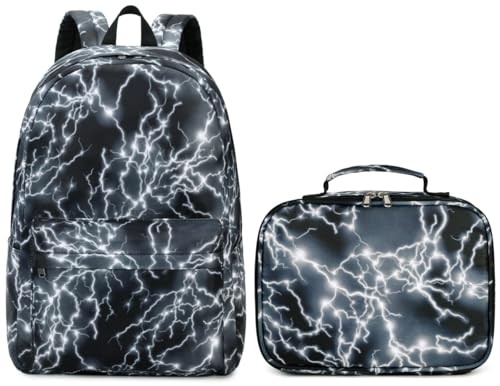 BABUN Backpack for Boys Middle Elementary Set for Kids Bookbag Lightning Laptop School Bags Waterproof With Lunch Box Bag 4Black - Image 1