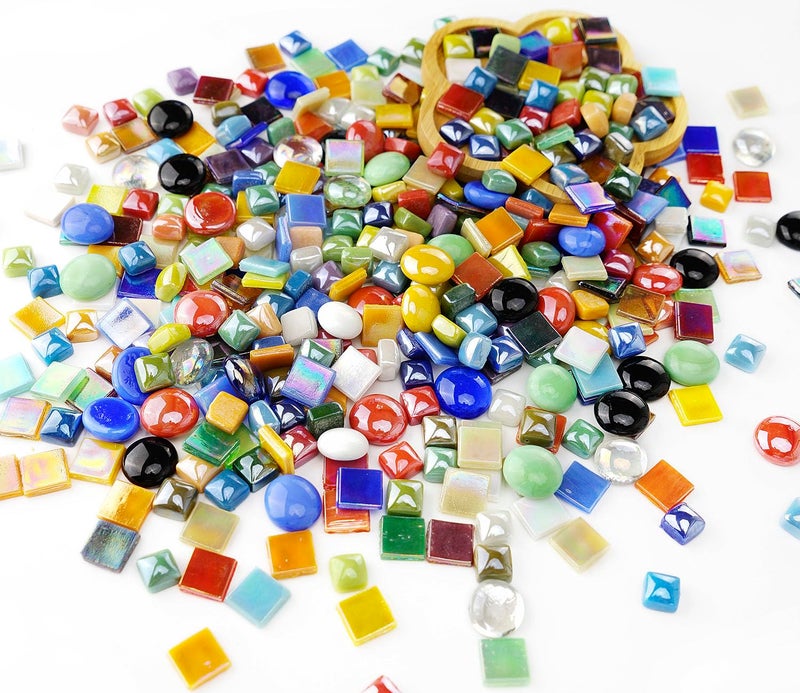Lanyani 2.2 Pound Great Value Pack Glass Mosaic Tiles Bulk for DIY Crafts, Various Bright Solid Color Mosaic Pieces Tiles Supplies for DIY Crafting Iridescent Mosaic Glass Pieces - Image 5