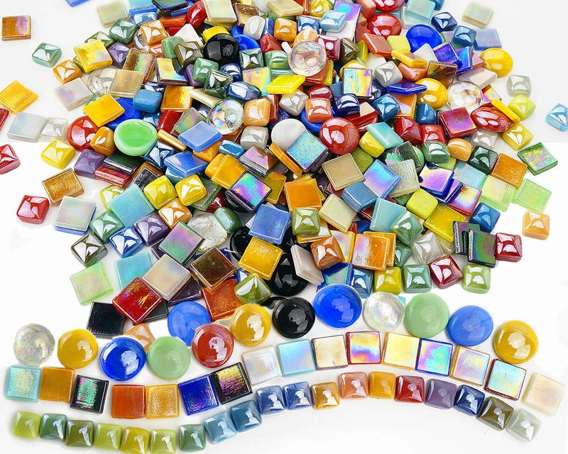 Lanyani 2.2 Pound Great Value Pack Glass Mosaic Tiles Bulk for DIY Crafts, Various Bright Solid Color Mosaic Pieces Tiles Supplies for DIY Crafting Iridescent Mosaic Glass Pieces - Image 1