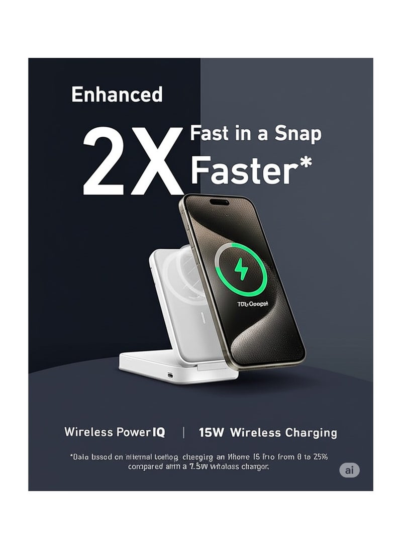 تقليدي بنك طاقة لاسلكي مغناطيسي 10000mAh – شحن سريع 15W متوافق مع MagSafe لجهاز iPhone 16/15/14/13/12 Series | شاحن محمول وصغير الحجم – أبيض - Image 2