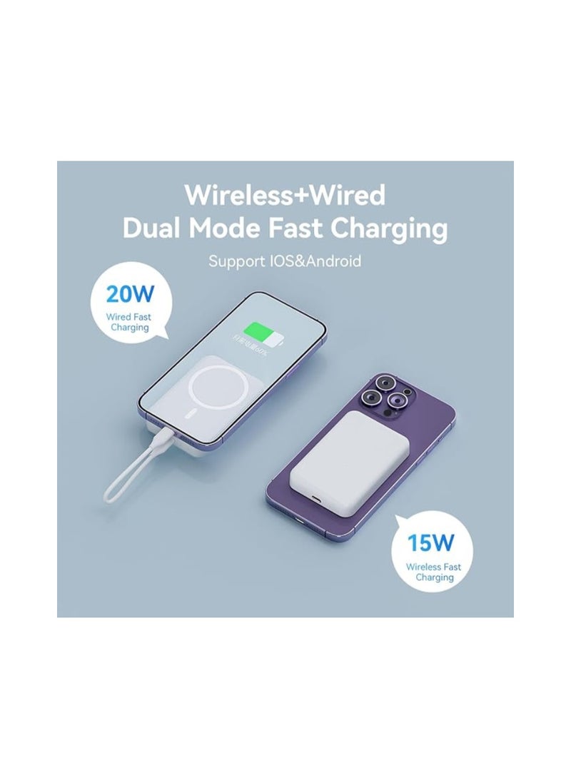 تقليدي بنك طاقة لاسلكي مغناطيسي 10000mAh – شحن سريع 15W متوافق مع MagSafe لجهاز iPhone 16/15/14/13/12 Series | شاحن محمول وصغير الحجم – أبيض - Image 5