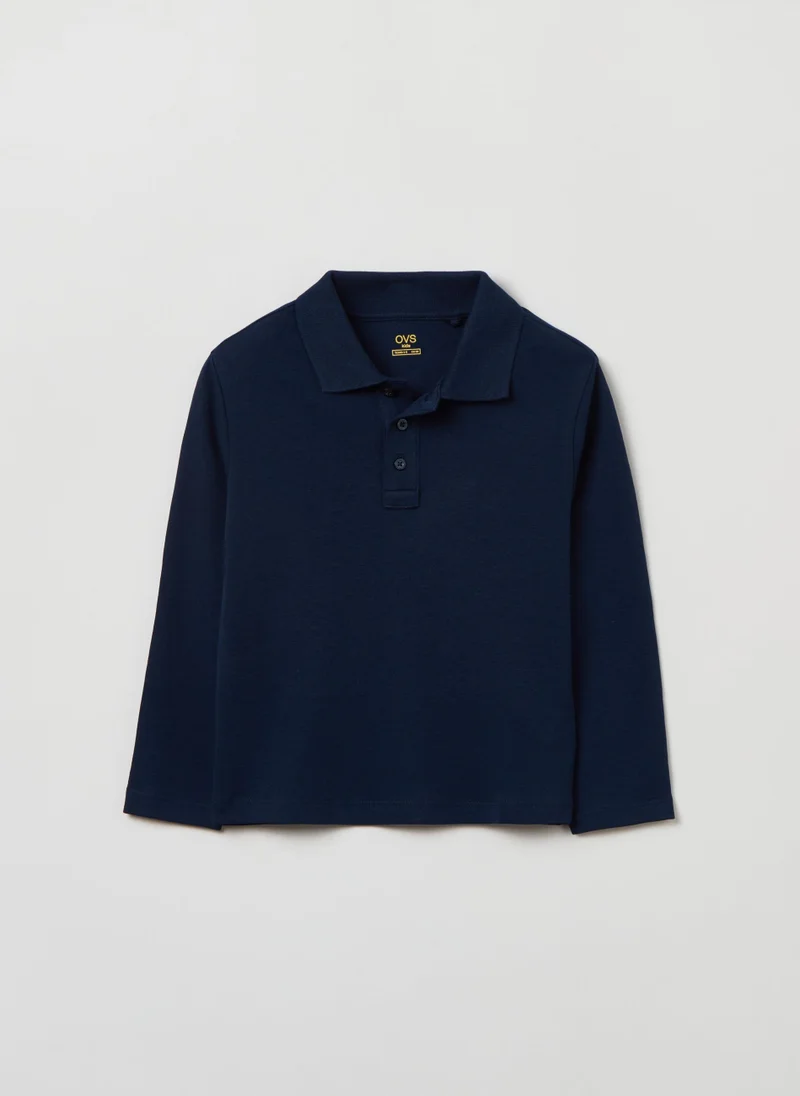 او في اس Long-Sleeved Cotton Polo Shirt