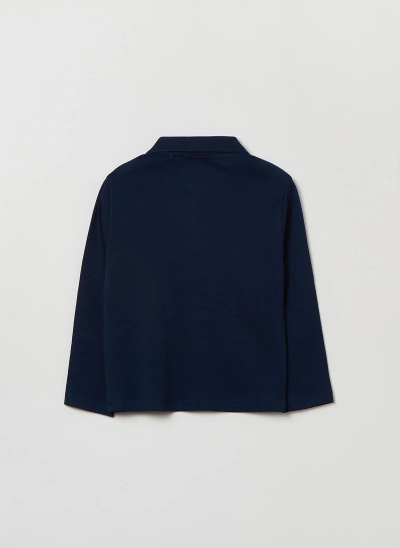 او في اس Long-Sleeved Cotton Polo Shirt