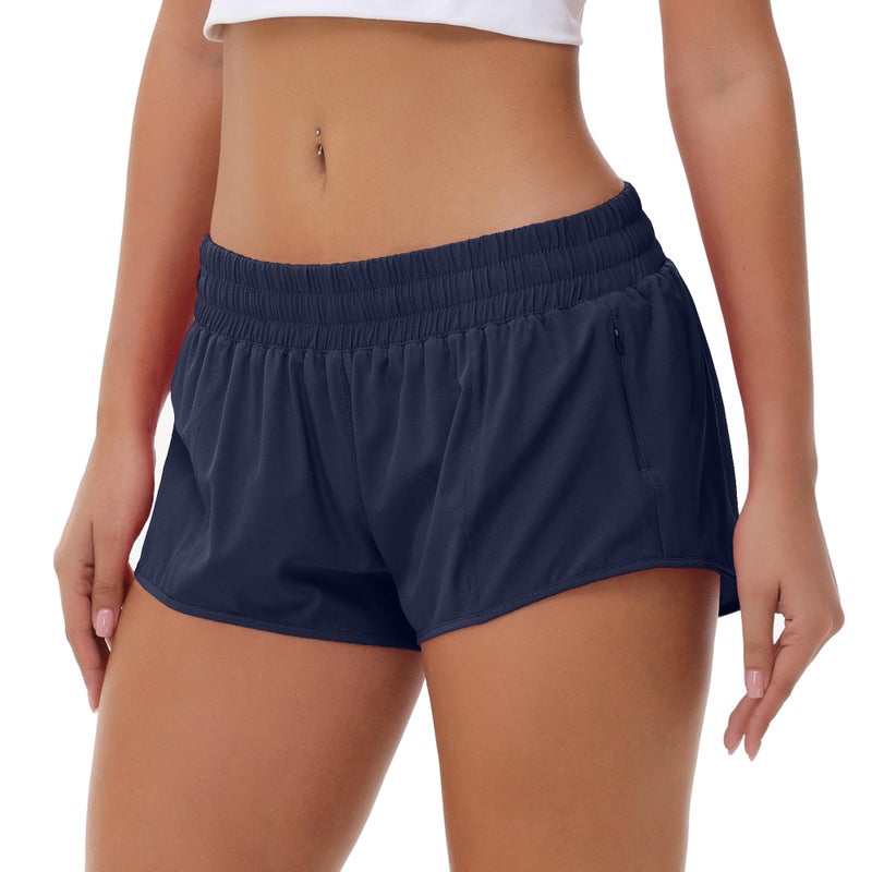Aurefin Lightweight Athletic Shorts for Women, Quick Dry Running Shorts with Zip Pocket and Liner Womens Gym Workout Shorts Navy Blue XL - Image 1