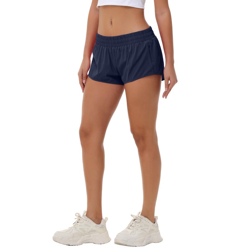 Aurefin Lightweight Athletic Shorts for Women, Quick Dry Running Shorts with Zip Pocket and Liner Womens Gym Workout Shorts Navy Blue XL - Image 4