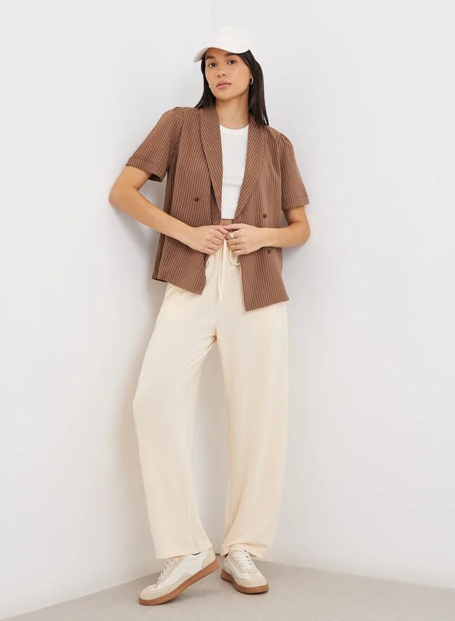 Styli Styli Striped Lapel Collar Short Sleeve Wrap Blazer