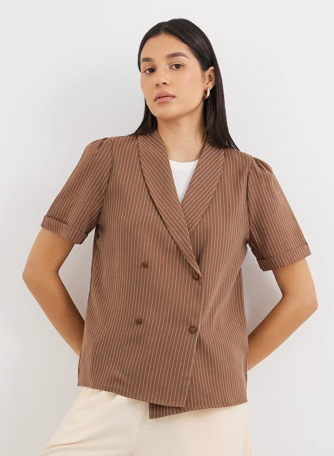 Styli Styli Striped Lapel Collar Short Sleeve Wrap Blazer