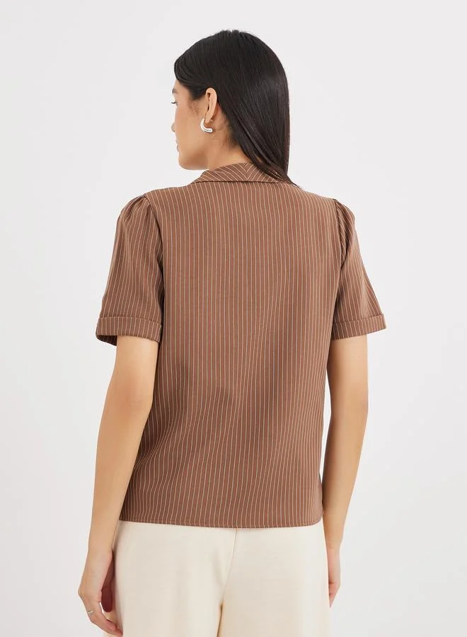 Styli Styli Striped Lapel Collar Short Sleeve Wrap Blazer