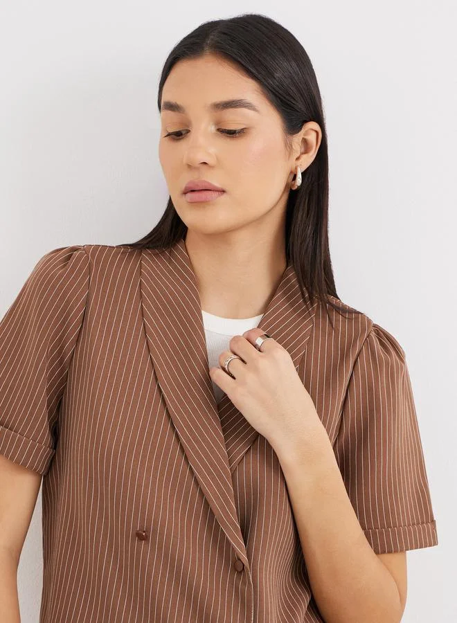 Styli Styli Striped Lapel Collar Short Sleeve Wrap Blazer