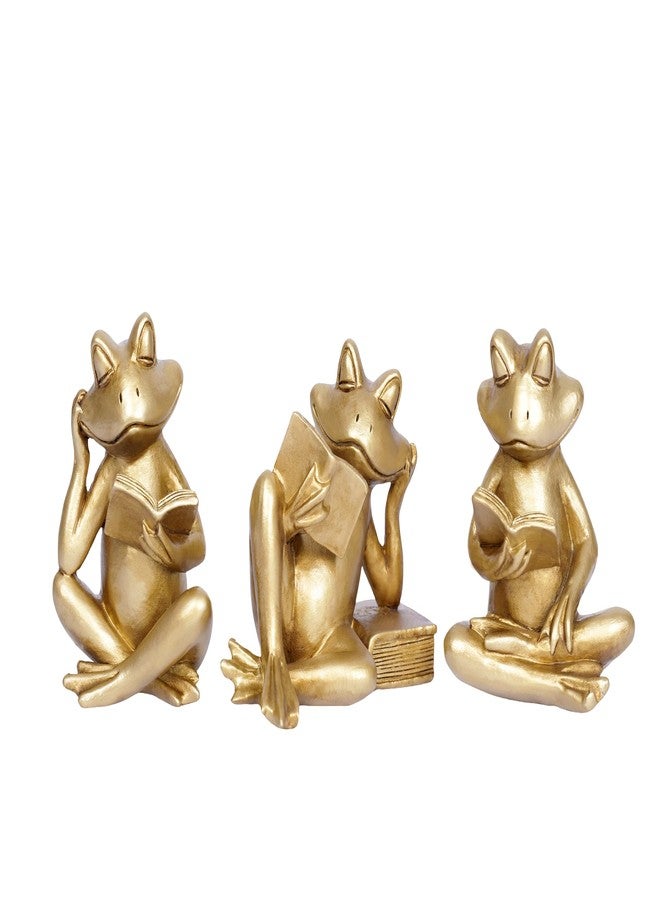 Dawbun Gold Frog Figurines Set of 3 Funny Frog Gifts for Women Cute Reading Sculptures Stuff Golden Animal Statue for Book Lovers Home Decor Office Shelves Desk Living Room Table Bookshelf Literary Ornaments - Image 1