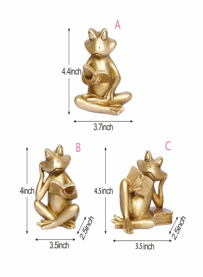 Dawbun Gold Frog Figurines Set of 3 Funny Frog Gifts for Women Cute Reading Sculptures Stuff Golden Animal Statue for Book Lovers Home Decor Office Shelves Desk Living Room Table Bookshelf Literary Ornaments - Image 5