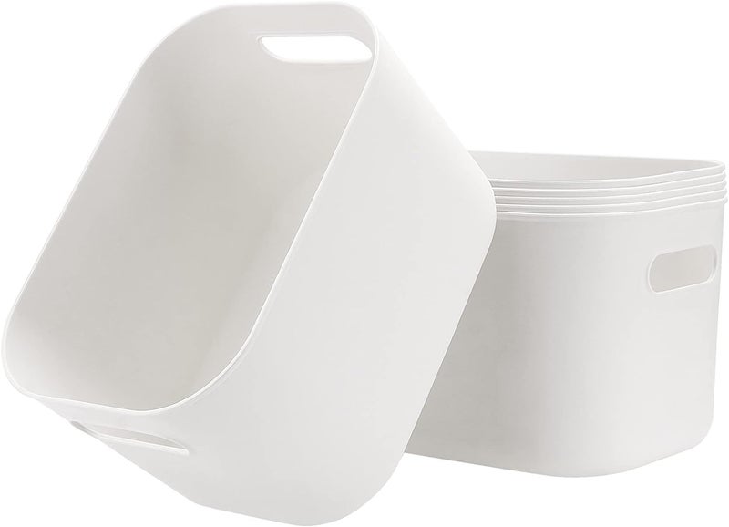 JOIKIT 6 Pack White Storage Bins with Handles, 10 x 7 x 6.3 Inch White Bathroom Kitchen Organizer Bin, Plastic Vanity Storage Bins Container Under Bed Sink for Hand Soap, Towels, Bath Balls - Image 1