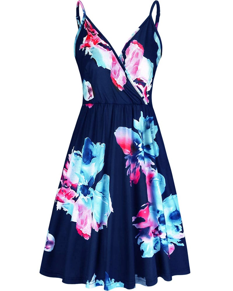 STYLEWORD Women's V Neck Floral Spaghetti Strap Summer Casual Swing Dress with Pocket(Floral10,L) - Image 2