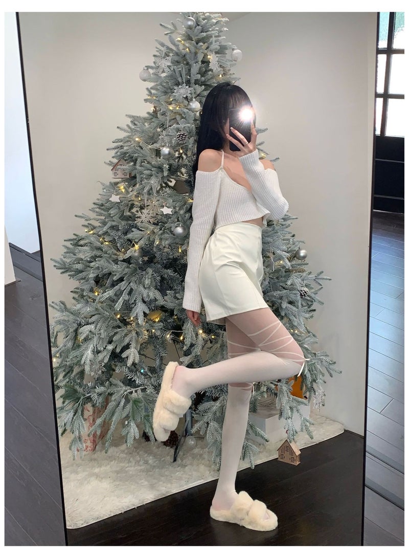 Fashionable Women's Stockings 15D Fake Knee Length Socks Bow Tight Pantyhose  - Image 2